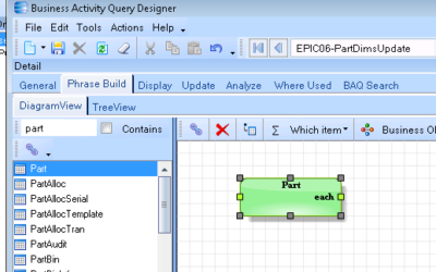 E9 – How to build an Updatable BAQ for Part dimension fields.