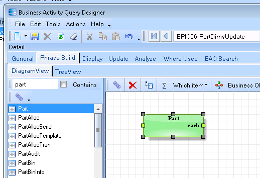 E9 – How to build an Updatable BAQ for Part dimension fields.