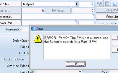 E9 – How to block Part on The Fly from Sales Order Entry.